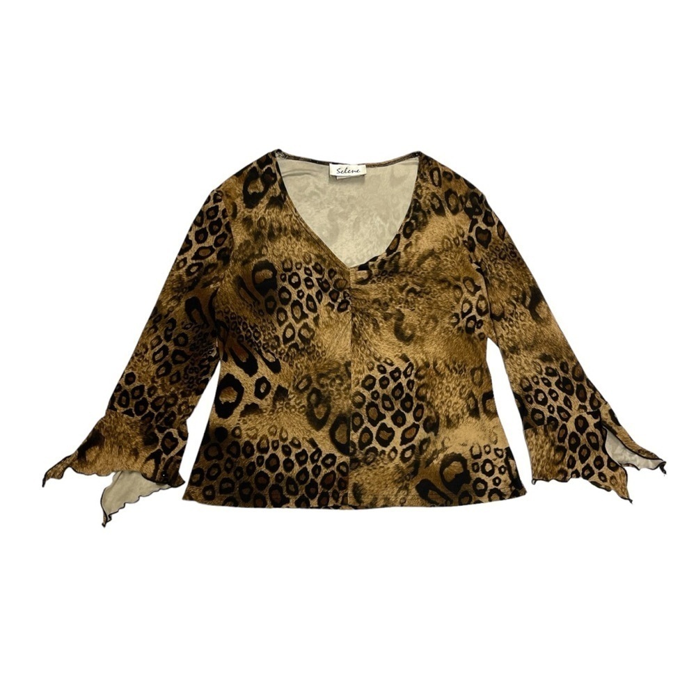 Selene leopard print top size L long flare sleeves Y2K vintage